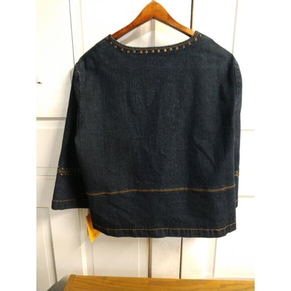Ruby Rd. Womens Denim Jacket W/ Gold Stud Accents Long Sleeves Size 16 Ramie Ble - Picture 2 of 8